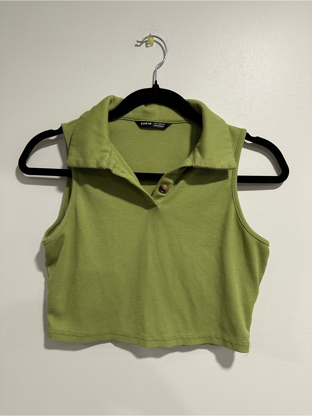 SHEIN Green Ribbed Polo Crop Tank Top Medium